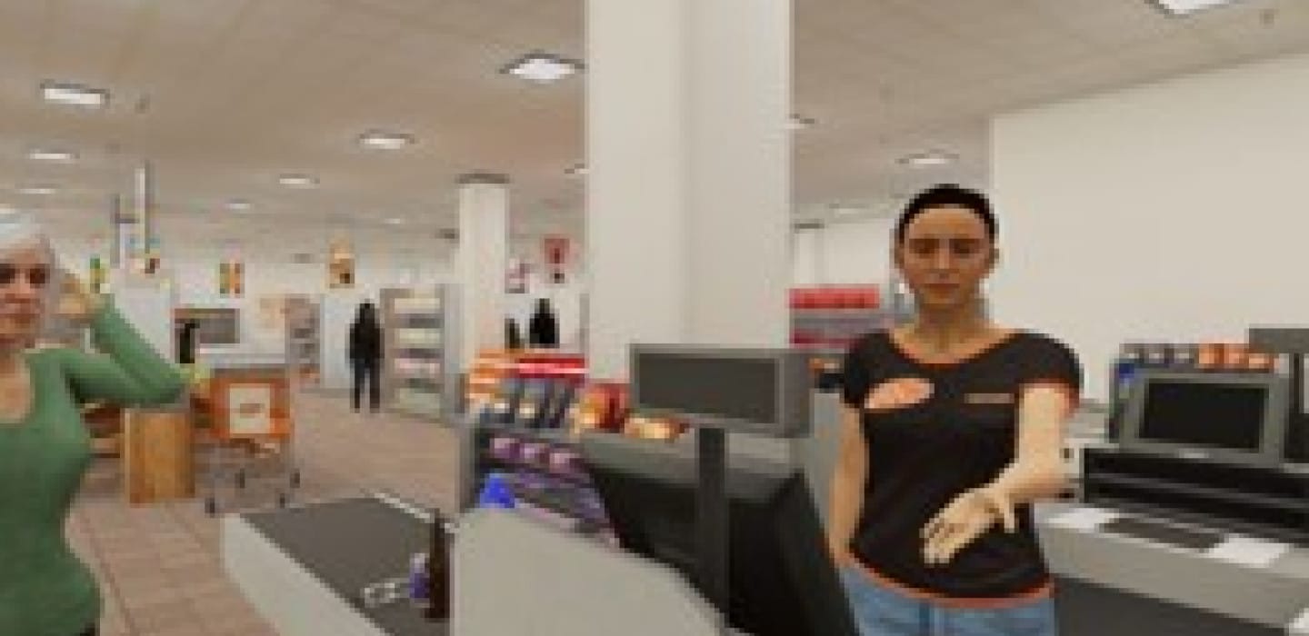Oefenen met een levendige situatie in een virtuele omgeving: afrekenen bij de kassa in de supermarkt